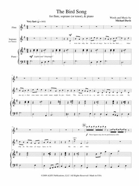 The Bird Song For Flute, Voice And Piano By Michael Davis Free Sheet Music