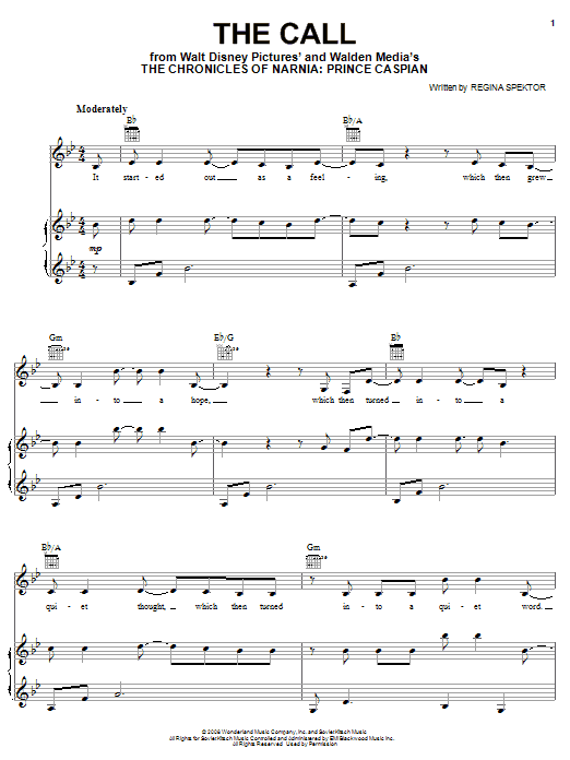 The Call By Regina Spektor Free Sheet Music