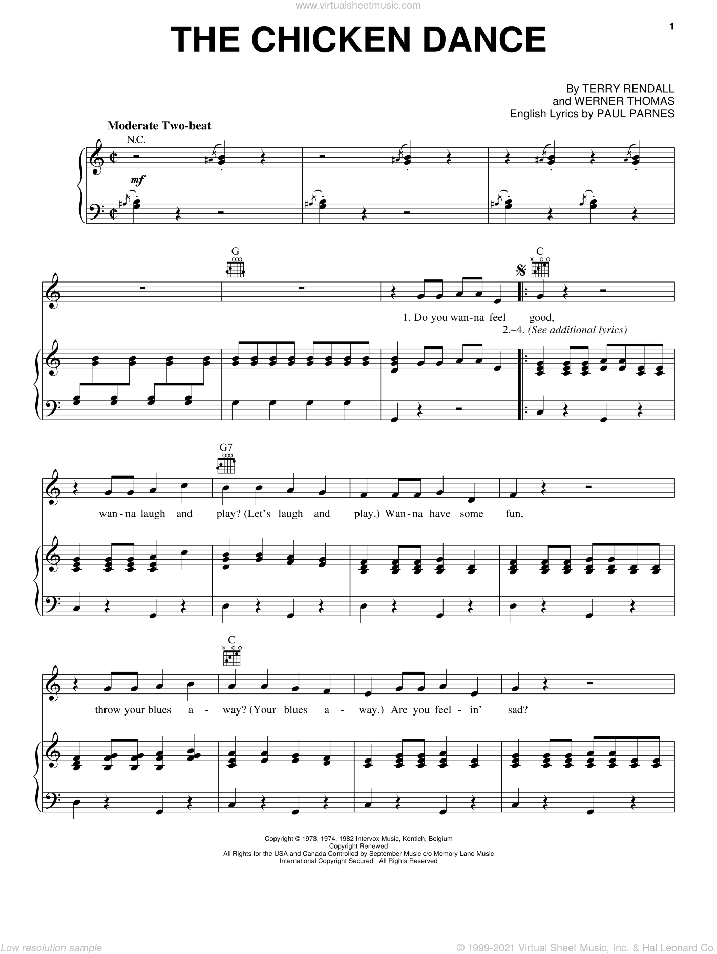 The Chicken Dance By Terry Rendall Free Sheet Music