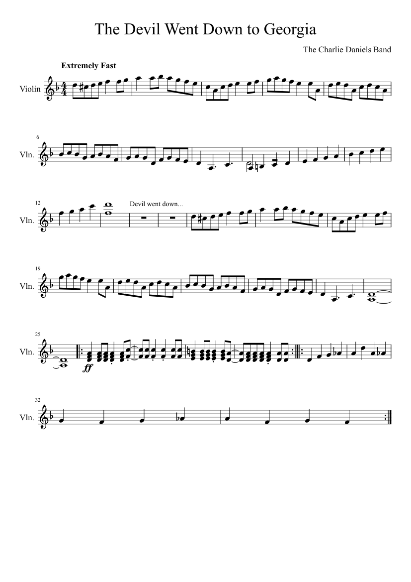 The Devil Went Down To Georgia By The Charlie Daniels Band Free Sheet Music