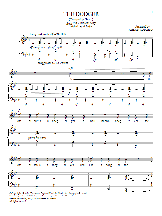 The Dodger By Aaron Copland Free Sheet Music