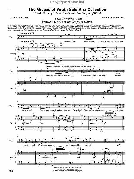 The Grapes Of Wrath Solo Aria Collection By Ricky Ian Gordon Free Sheet Music