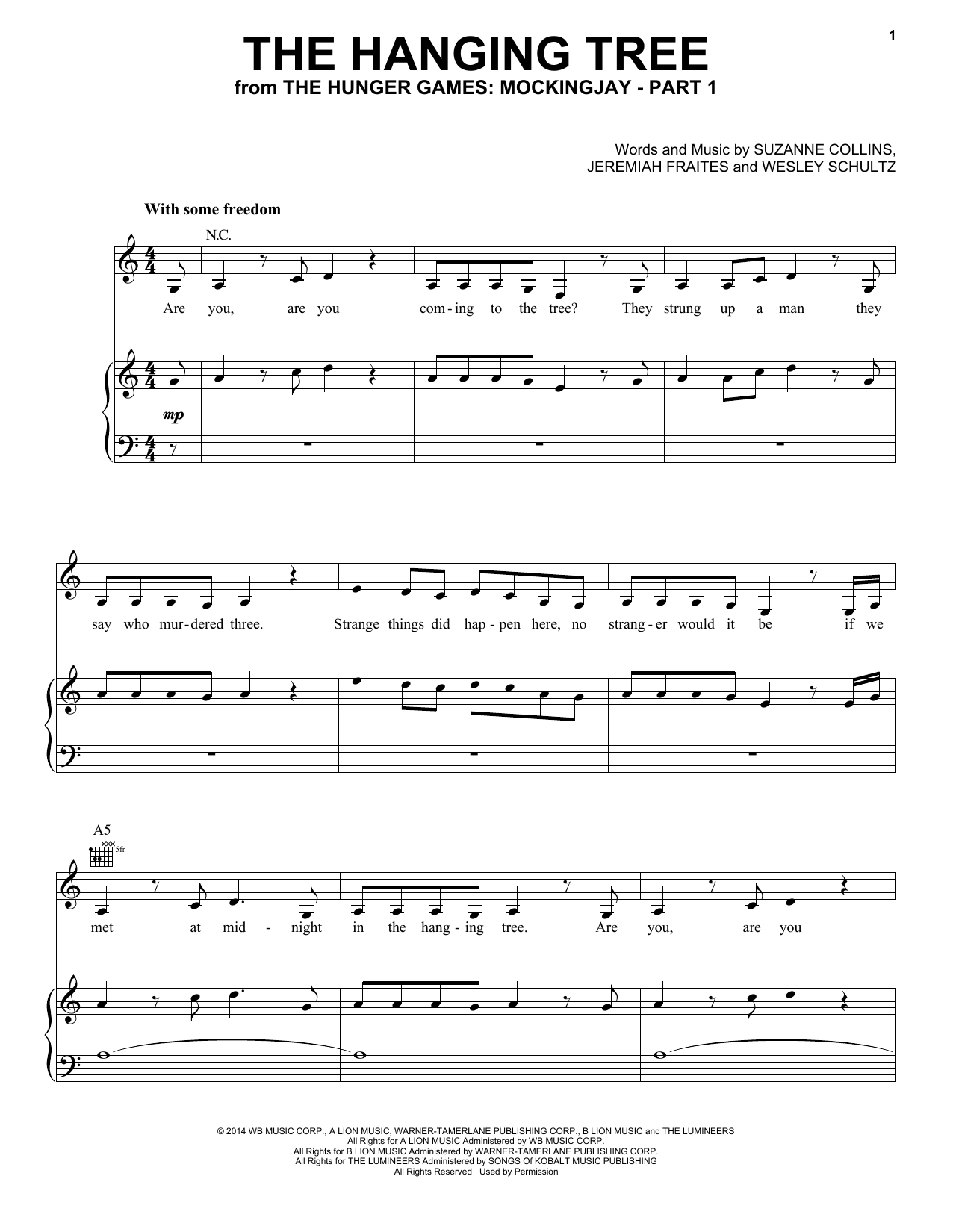 The Hanging Tree By Jennifer Lawrence Free Sheet Music