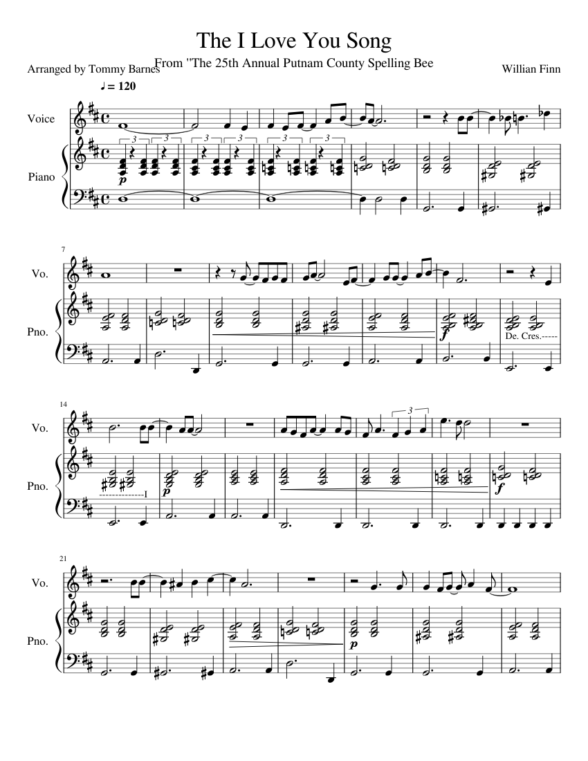 The I Love You Song By William Finn Free Sheet Music