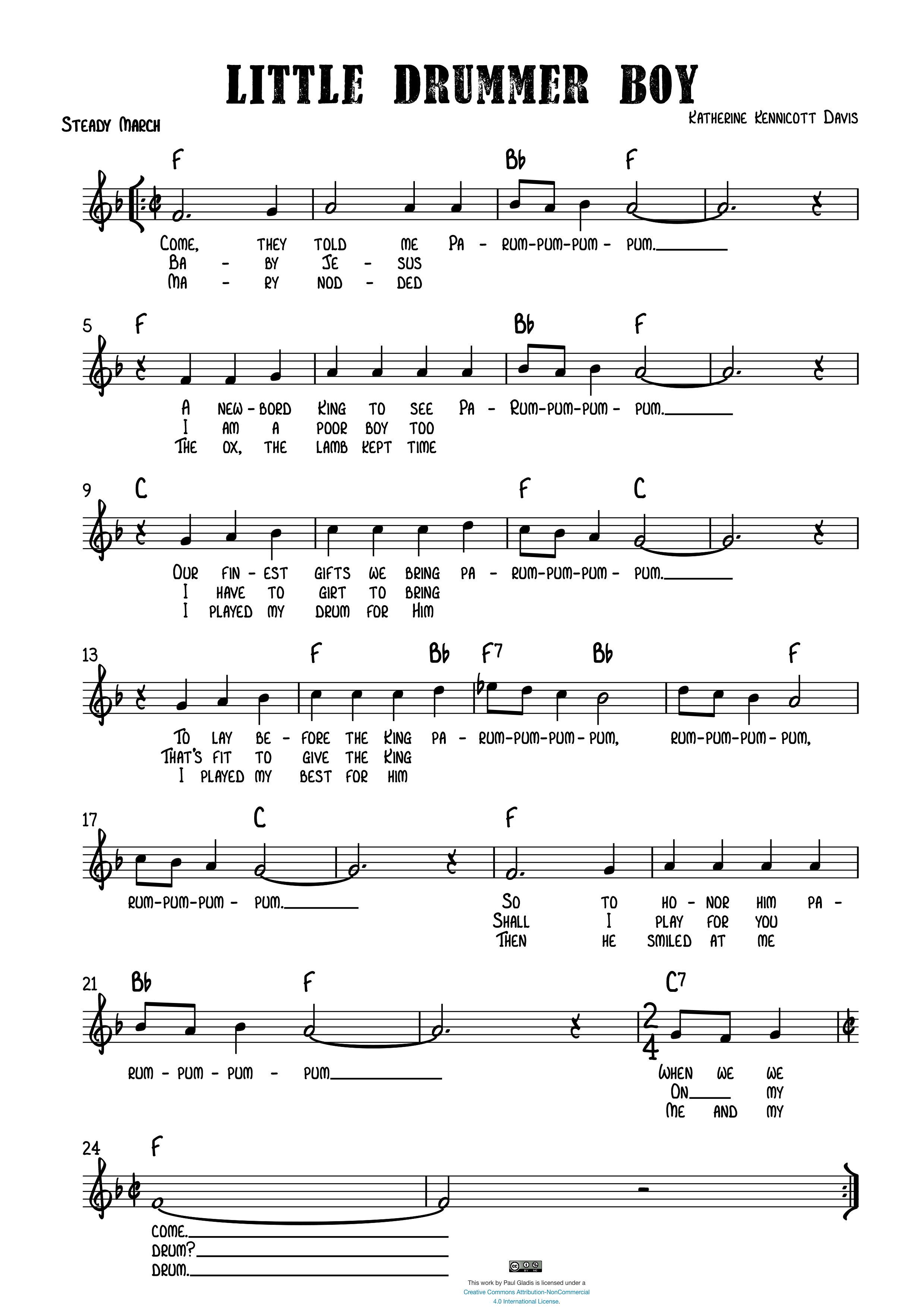 The Little Drummer Boy By Wilson Phillips Free Sheet Music