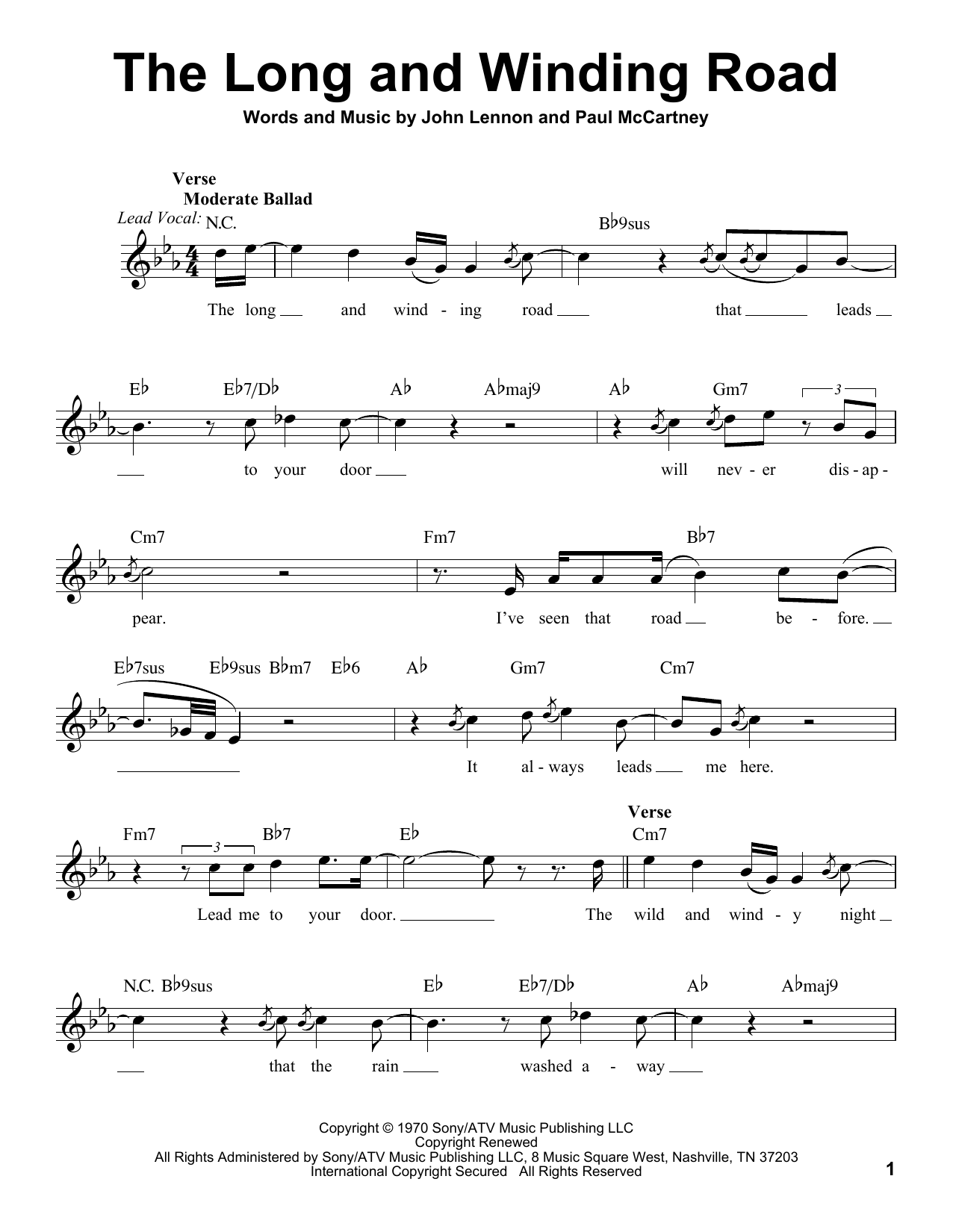 The Long And Winding Road By The Beatles Free Sheet Music