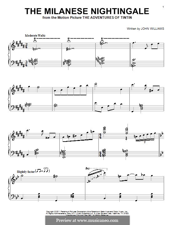 The Milanese Nightingale By The Adventures Of Tintin (Movie) Free Sheet Music