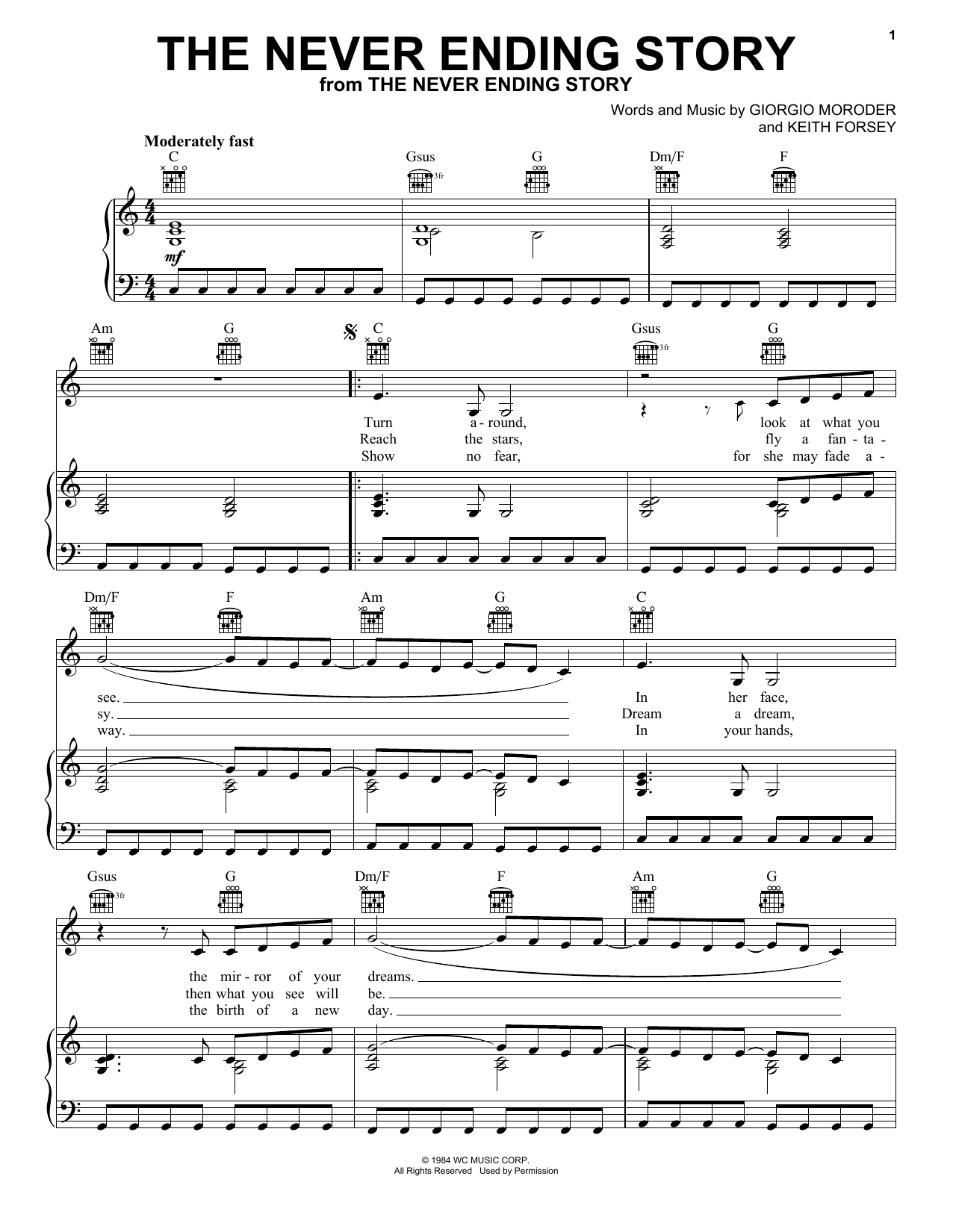 The Never Ending Story By Keith Forsey Free Sheet Music