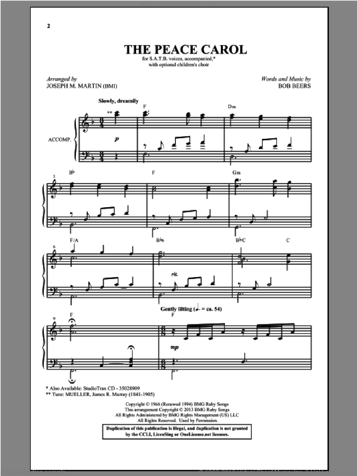 The Peace Carol By John Denver Free Sheet Music