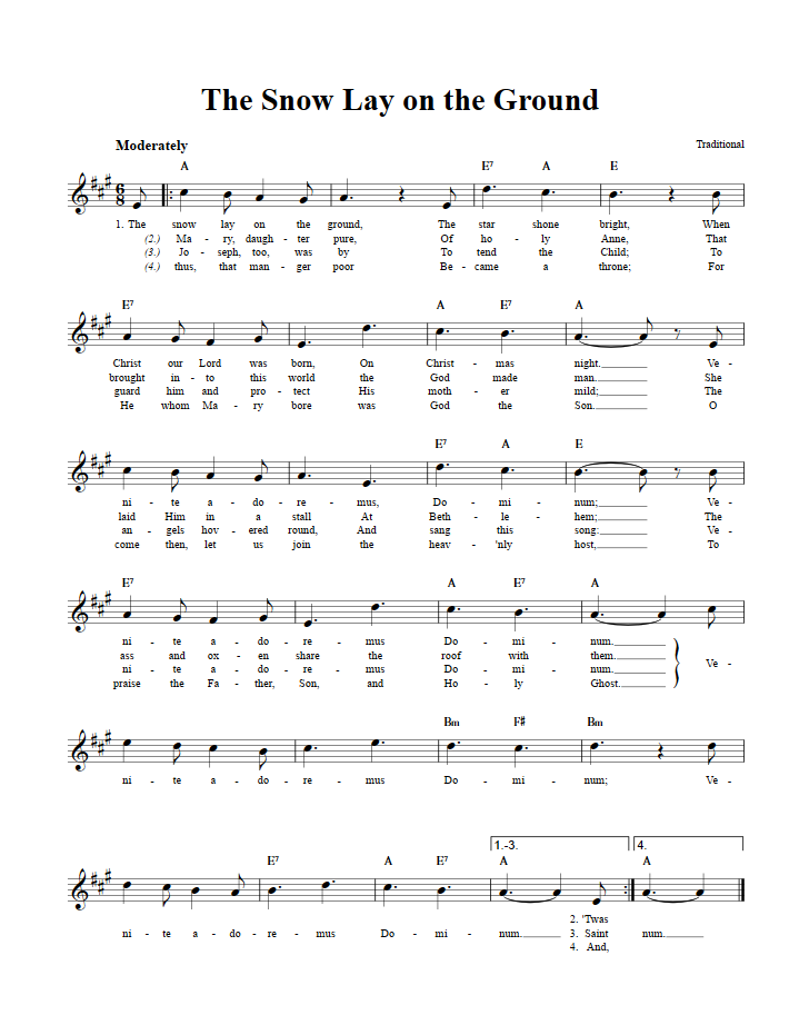 The Snow Lay On The Ground By Carlton R. Young Free Sheet Music