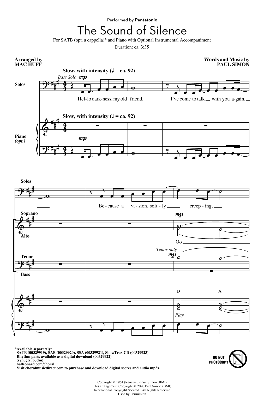 The Sound Of Silence (arr. Mac Huff) By Simon And Garfunkel Free Sheet Music