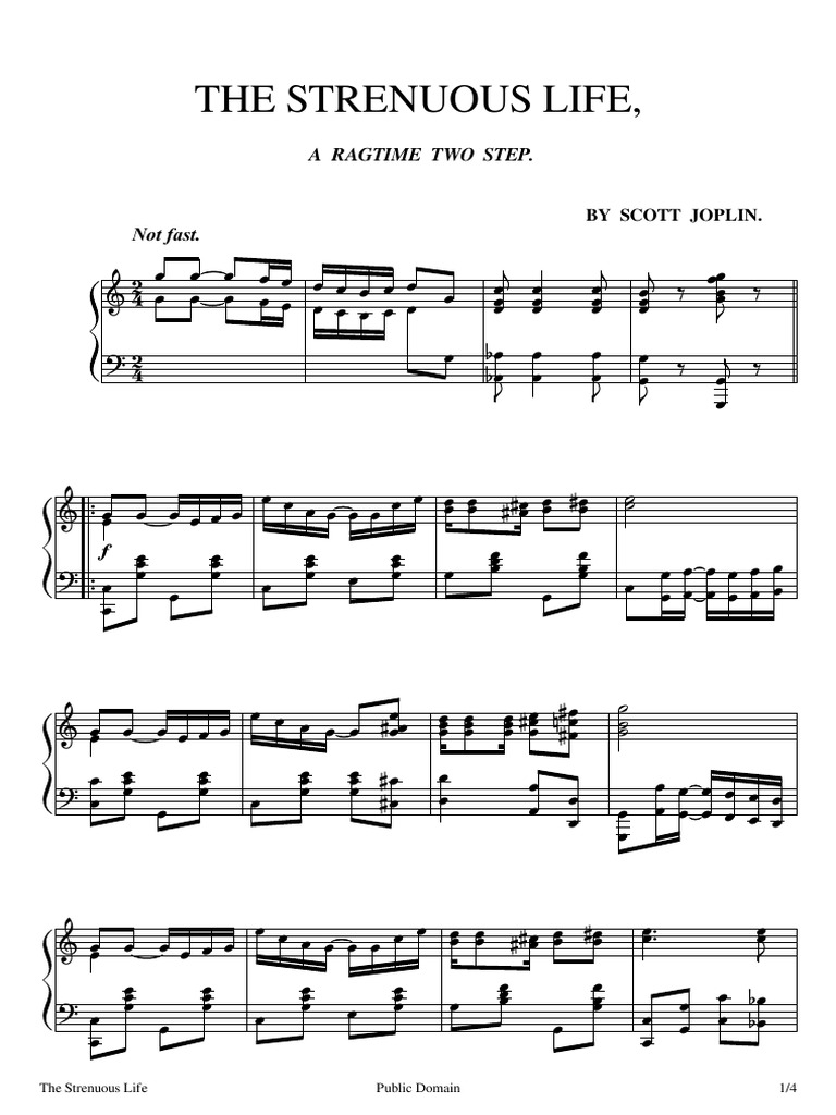 The Strenuous Life By Scott Joplin Free Sheet Music