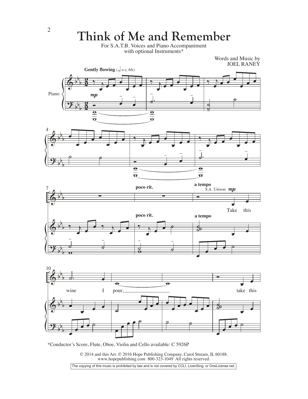 Think Of Me And Remember By Joel Raney Free Sheet Music