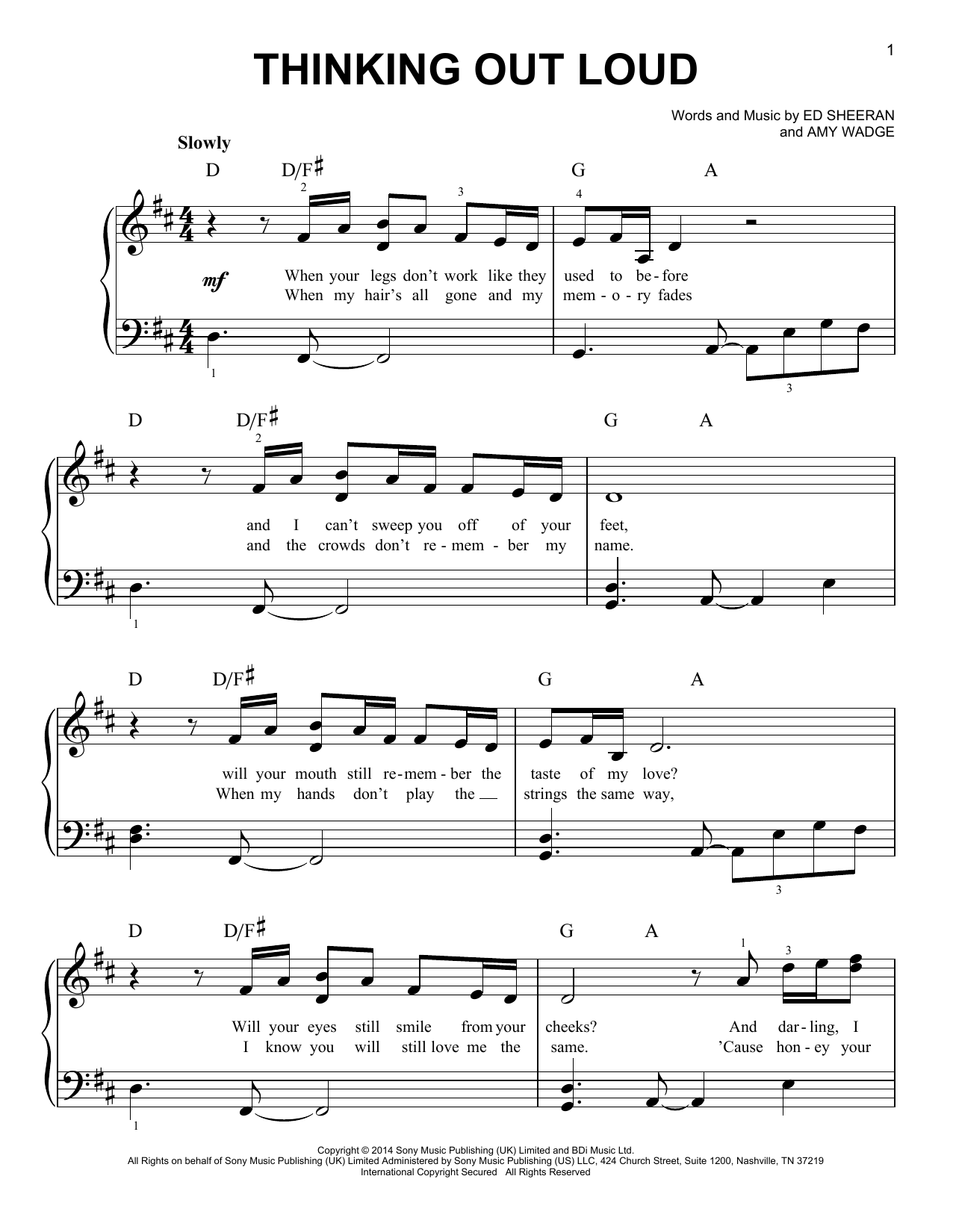 Thinking Out Loud By Ed Sheeran Free Sheet Music