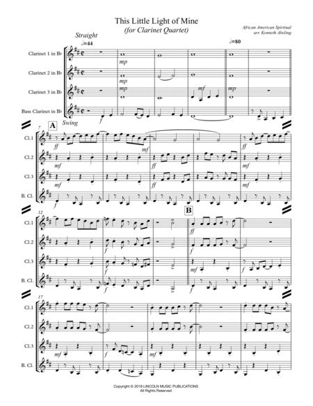 This Little Light Of Mine (for Clarinet Quartet) By African American Spiritual Free Sheet Music