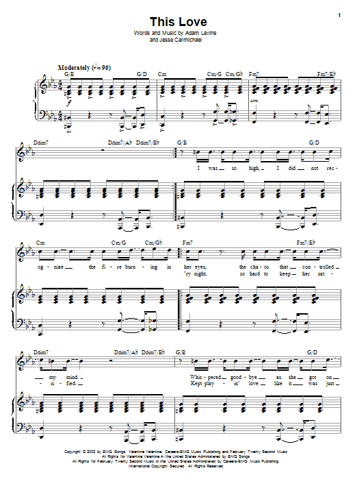 This Love By Maroon5 Free Sheet Music