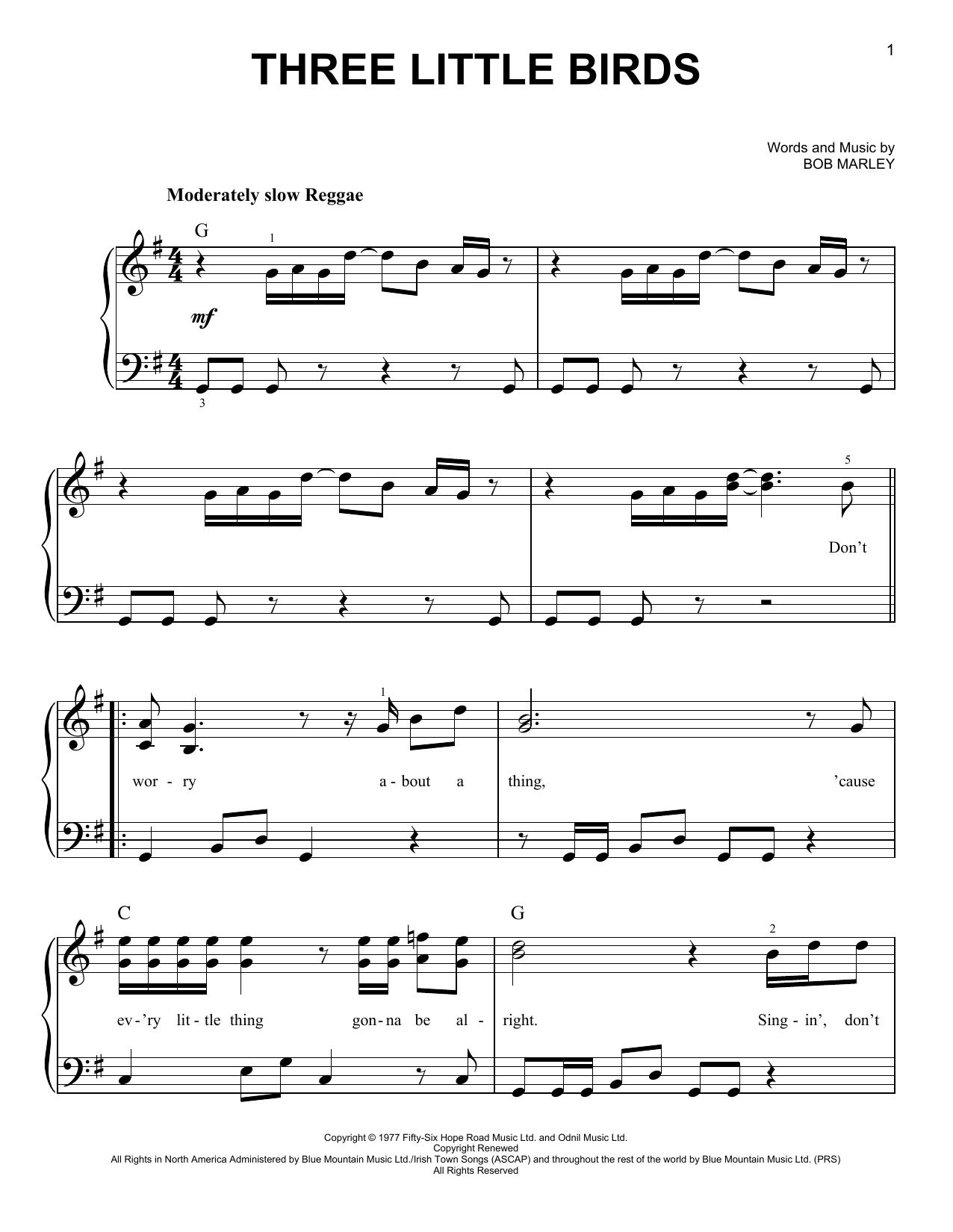 Three Little Birds By Bob Marley Free Sheet Music