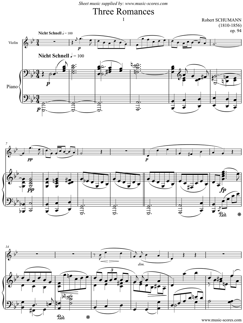 Three Romances Opus 94 By Robert Schumann Free Sheet Music