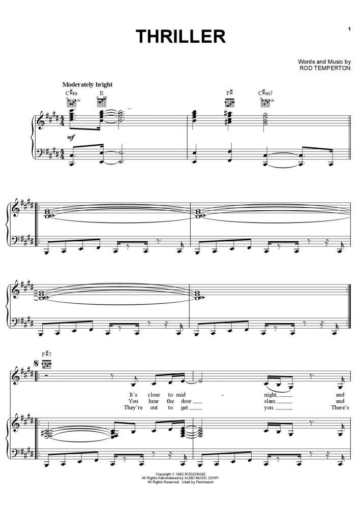 Thriller By Michael Jackson Free Sheet Music