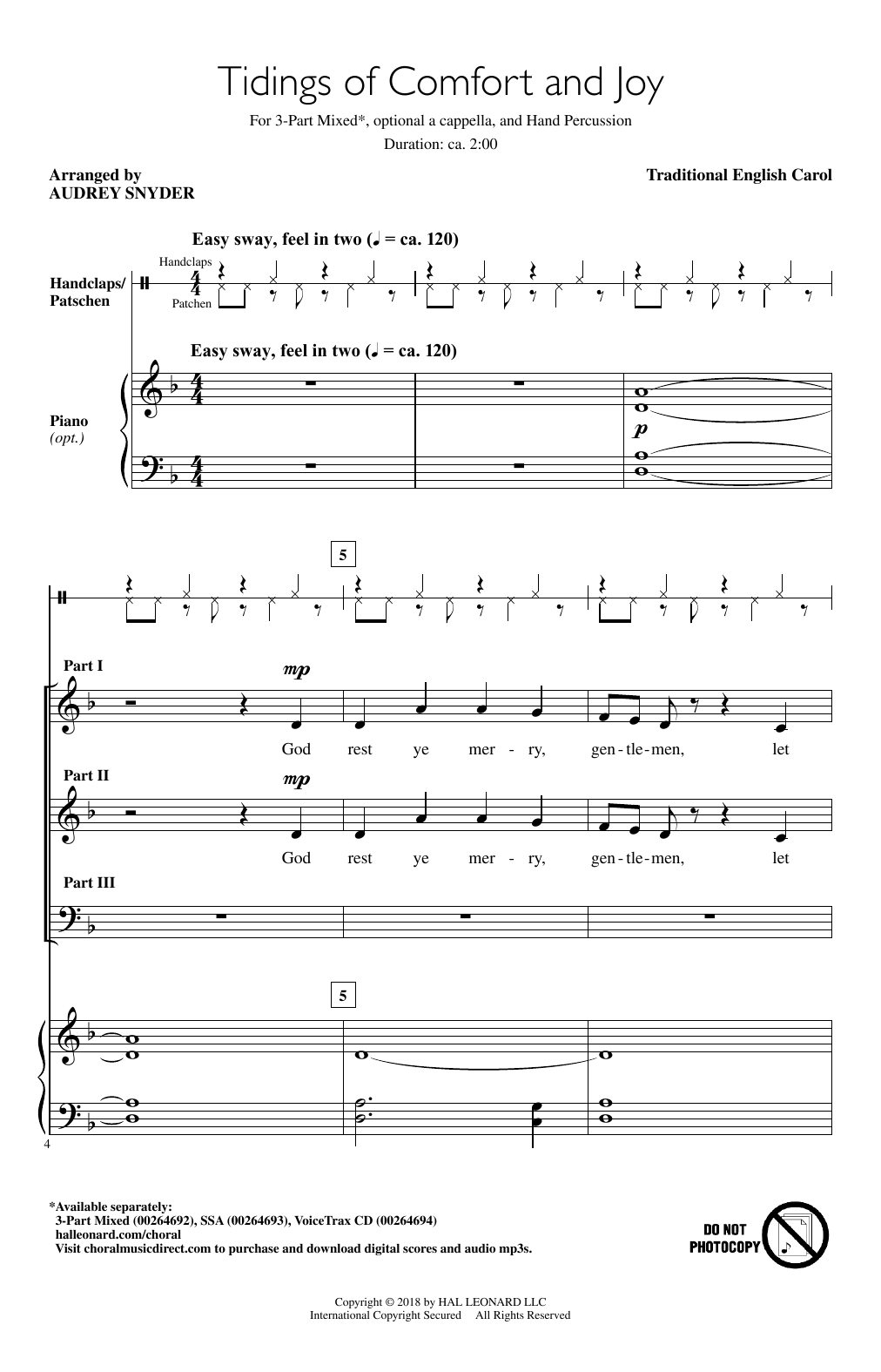 Tidings Of Comfort And Joy By James Swearingen Free Sheet Music