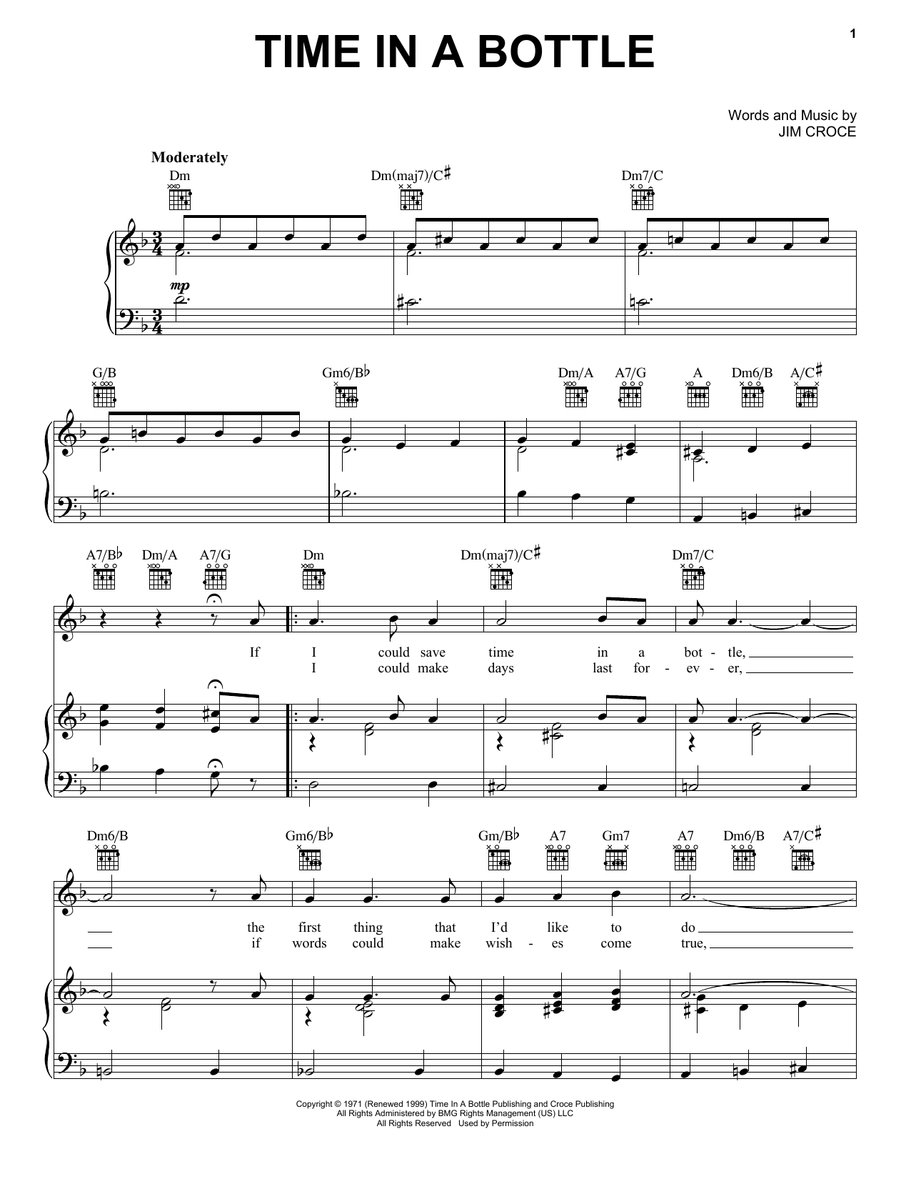 Time In A Bottle By Jim Croce Free Sheet Music