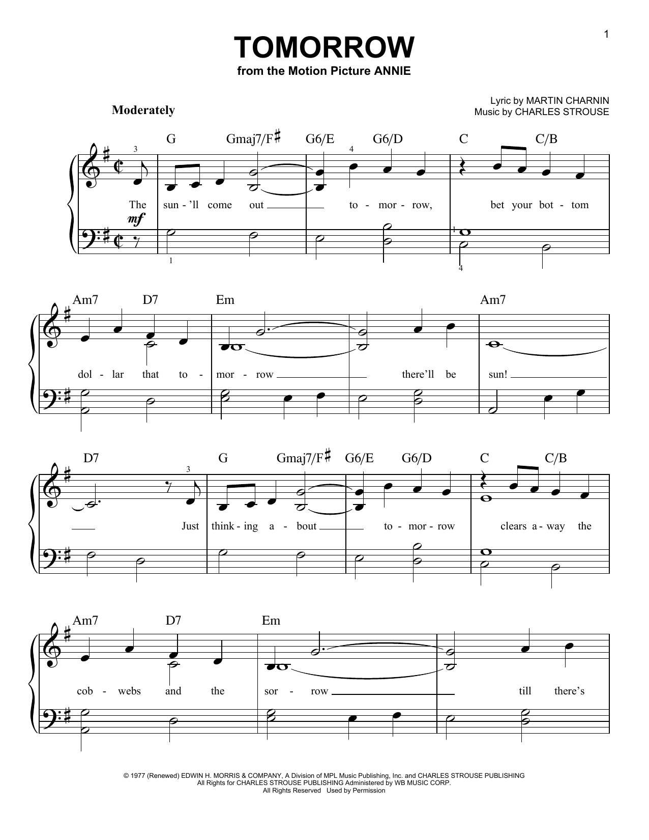 Tomorrow By Charles Strouse Free Sheet Music