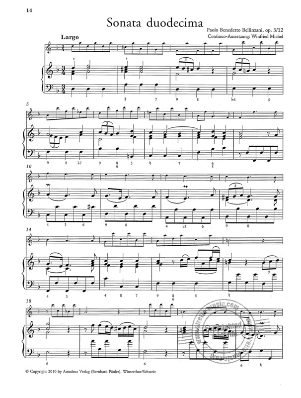 Twelve Sonatas By Paolo Benedetto Bellinzani Free Sheet Music