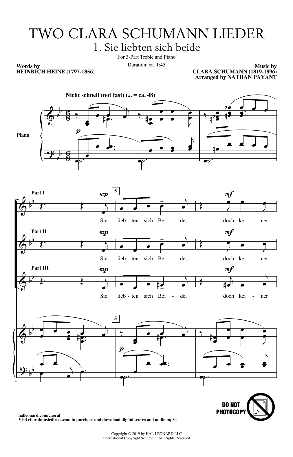 Two Clara Schumann Lieder By Clara Wieck-Schumann Free Sheet Music