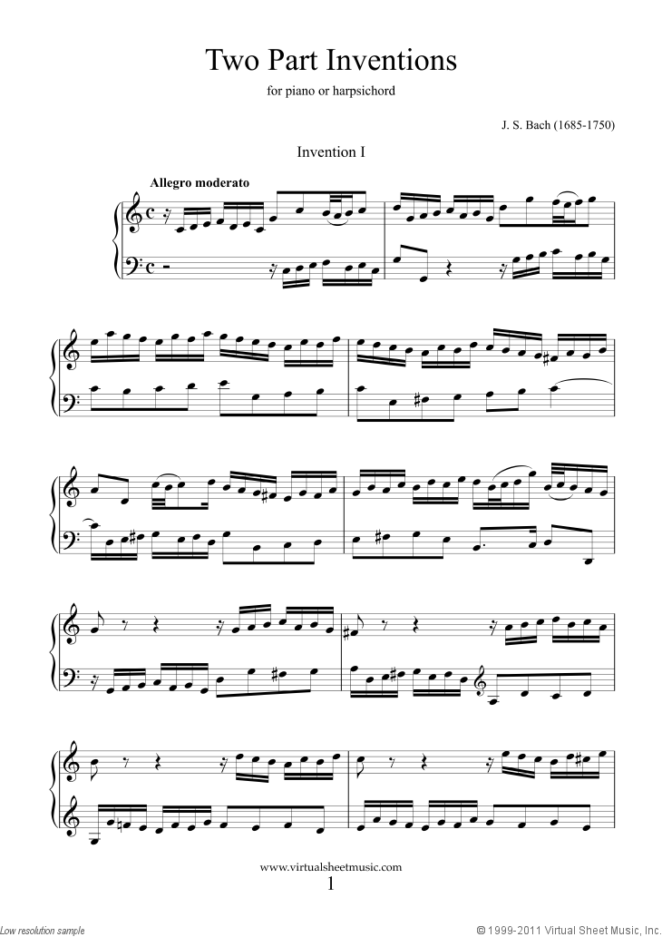 Two-Part Inventions By Johann Sebastian Bach Free Sheet Music