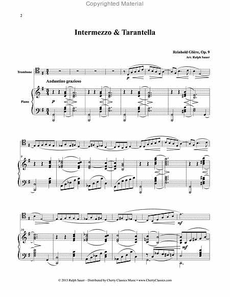 Two Pieces For Trombone & Piano By Reinhold Moritzovich Gliere Free Sheet Music