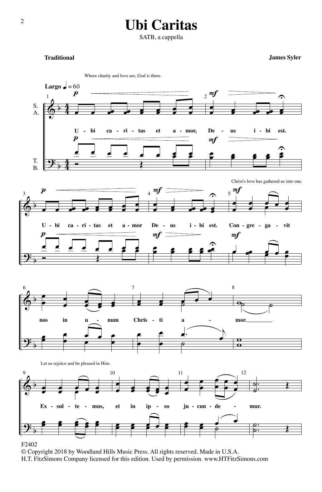 Ubi Caritas By Audrey Snyder Free Sheet Music