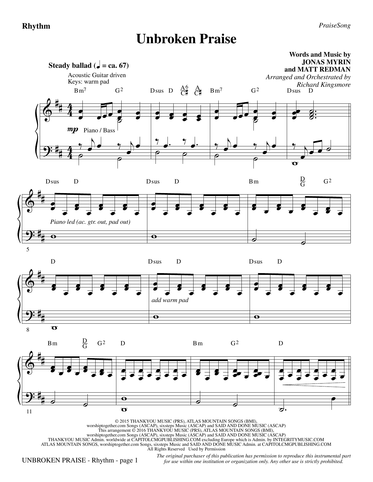 Unbroken Praise By Matt Redman Free Sheet Music