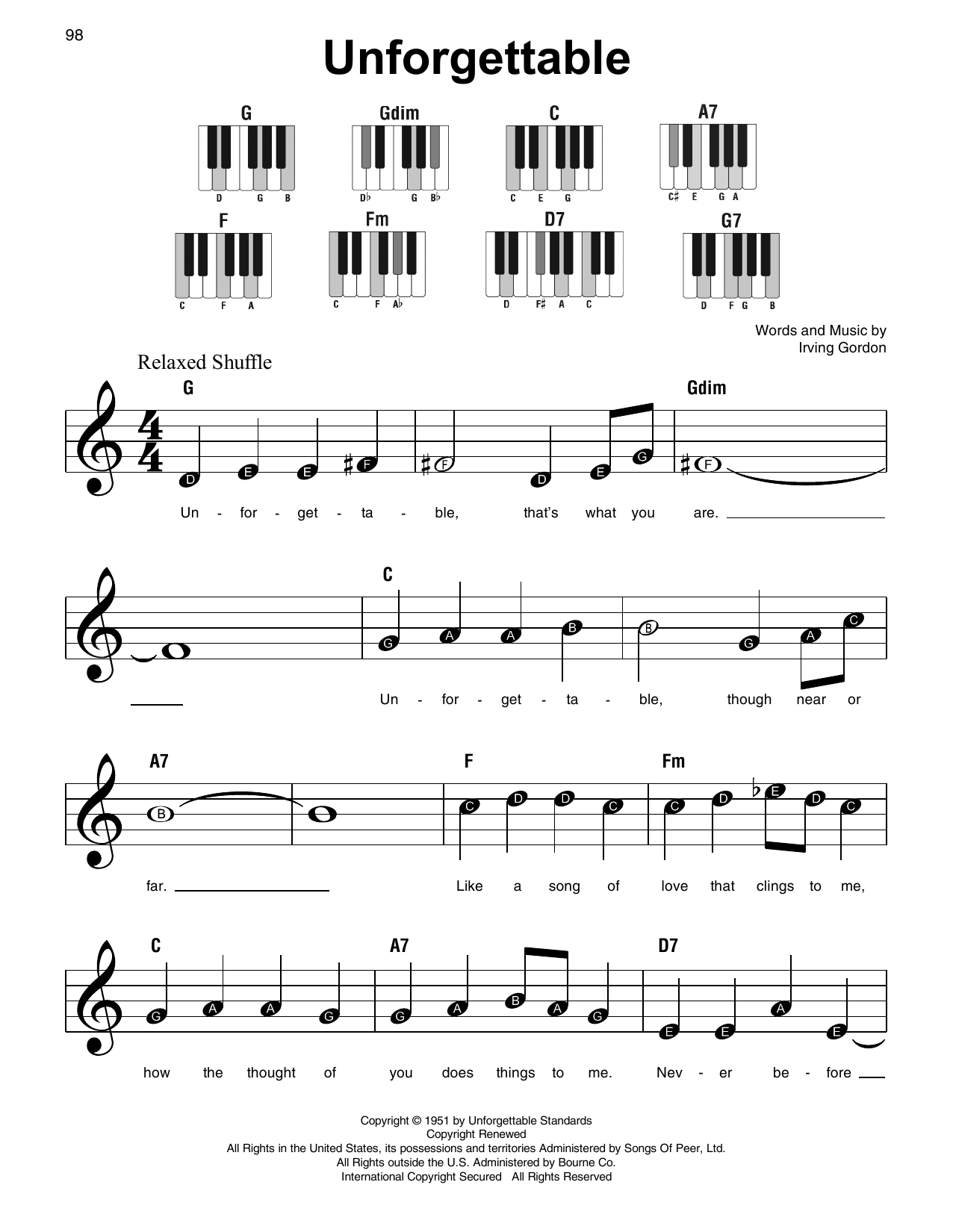 Unforgettable By Irving Gordon Free Sheet Music