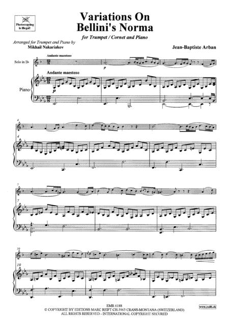 Variations On Bellini's Norma By Jean-Baptiste Arban Free Sheet Music