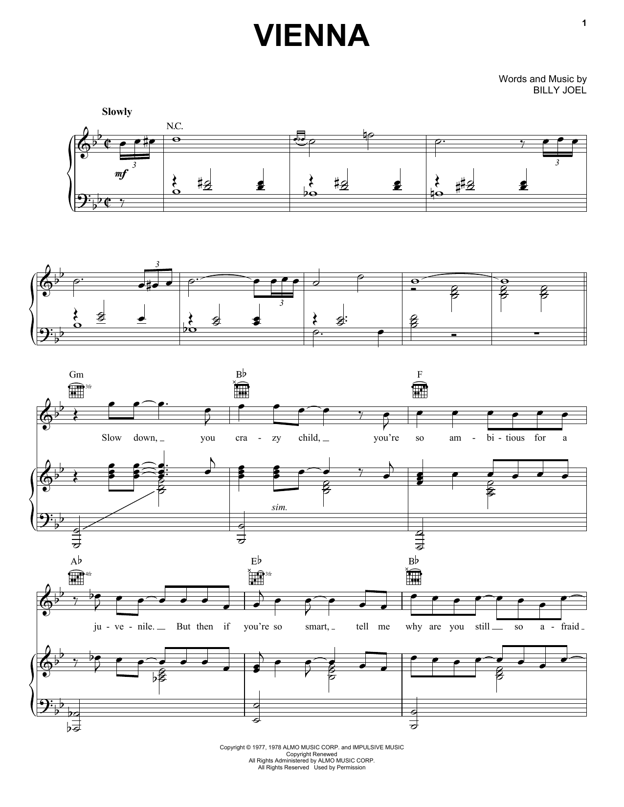 Vienna By Billy Joel Free Sheet Music