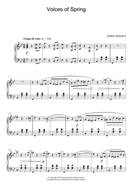 Voice Of Spring Waltz By Johann Strauss Jr. Free Sheet Music