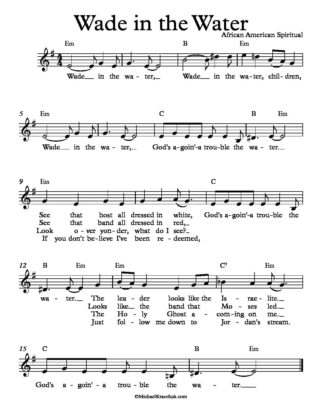 Wade In The Water By Traditional Free Sheet Music