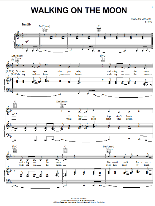 Walking On The Moon By The Police Free Sheet Music