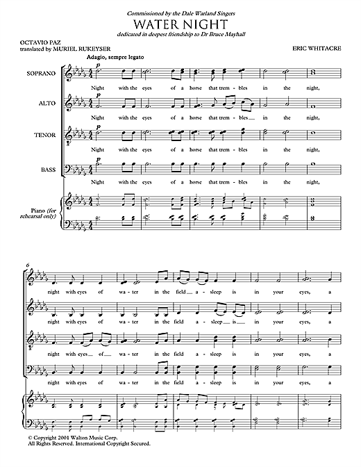 Water Night By Eric Whitacre Free Sheet Music