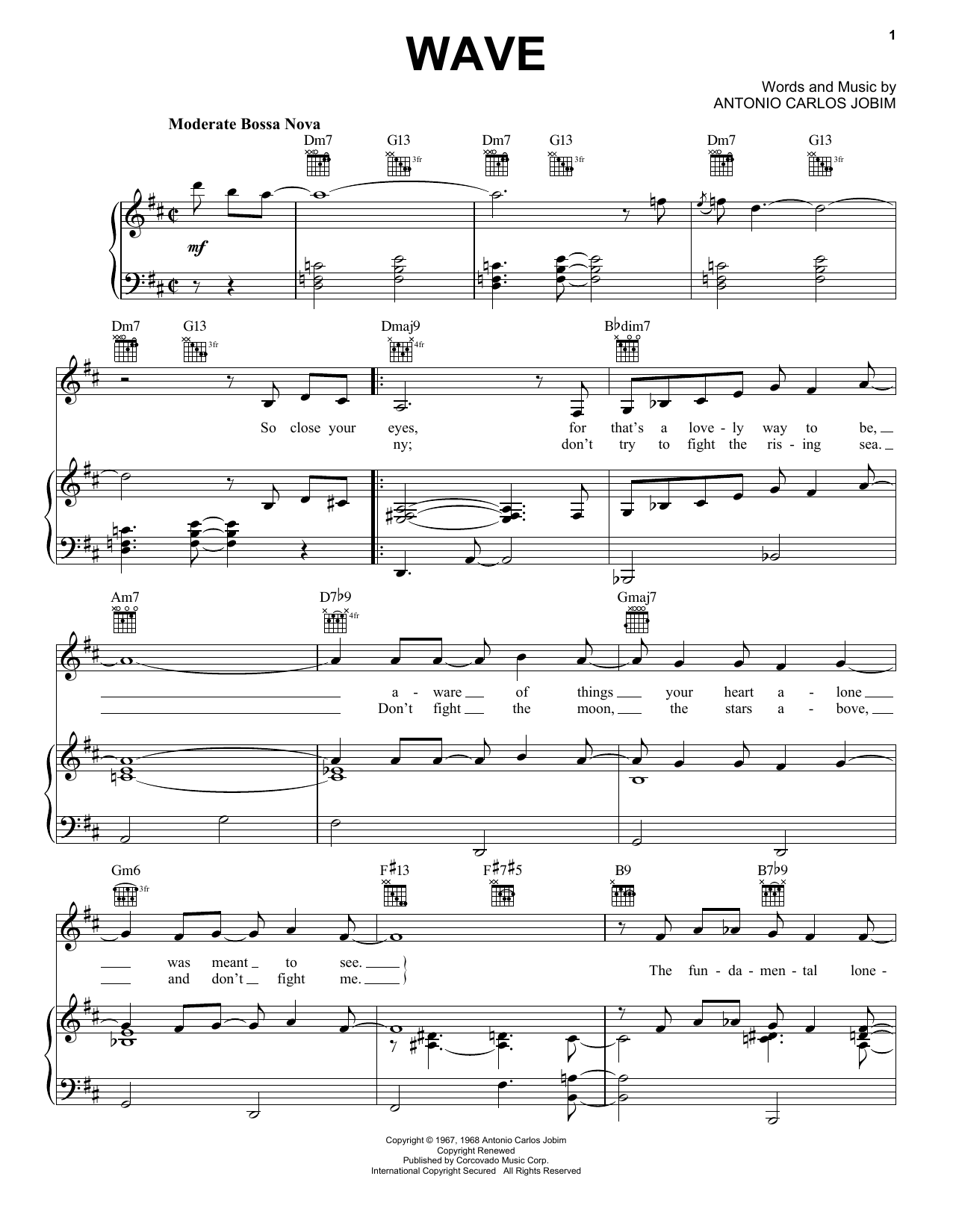 Wave By Antonio Carlos Jobim Free Sheet Music