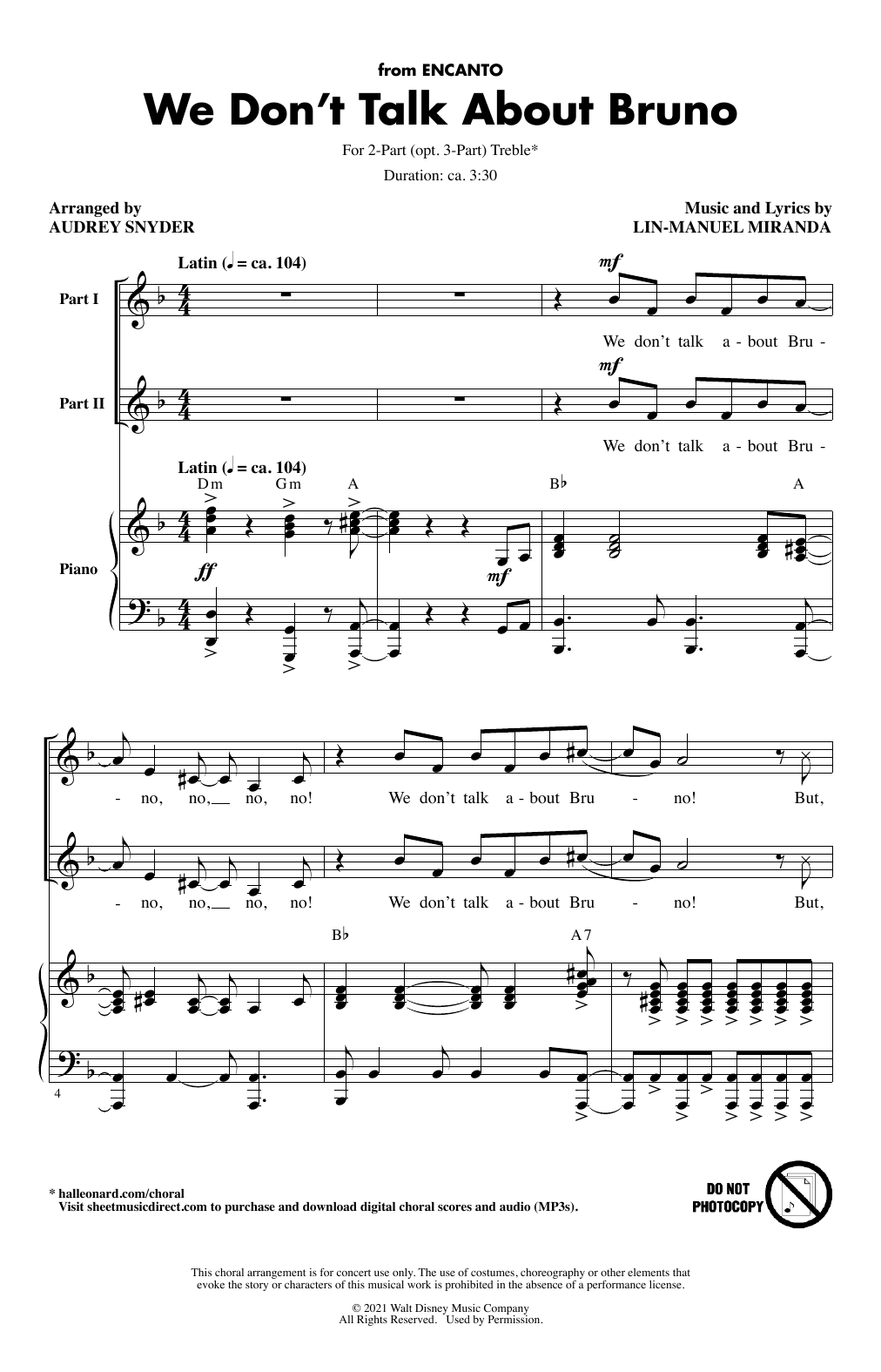 We Don't Talk About Bruno (arr. Audrey Snyder) By Lin-Manuel Miranda Free Sheet Music