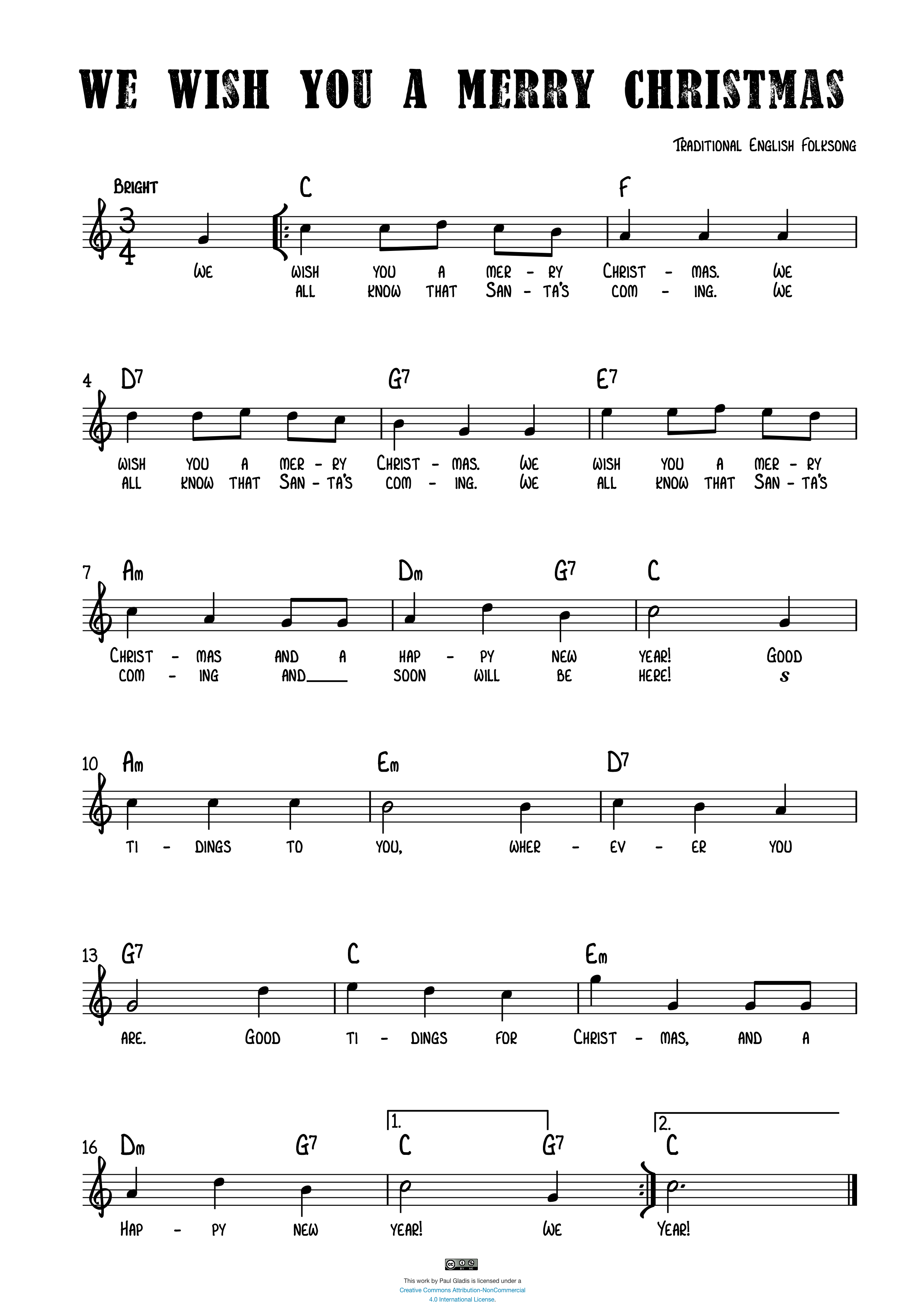 We Wish You A Merry Christmas By Traditional Free Sheet Music