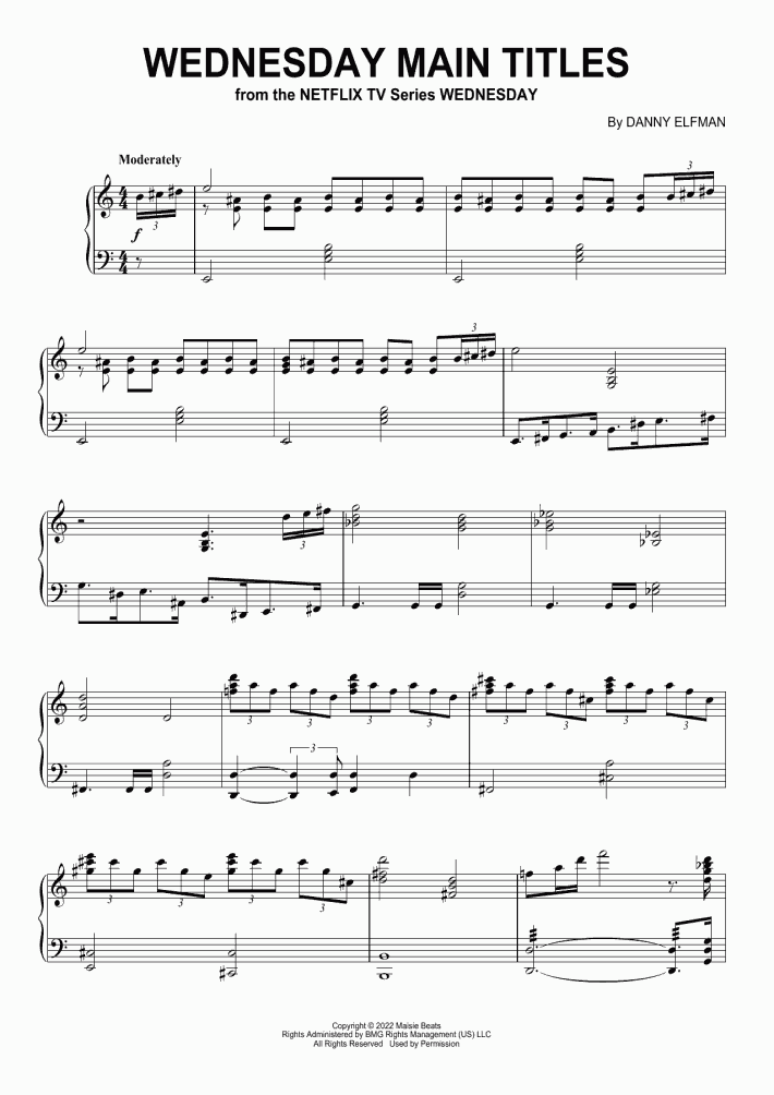 Wednesday Main Titles By Danny Elfman Free Sheet Music