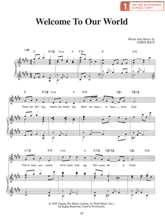 Welcome To Our World By Chris Rice Free Sheet Music