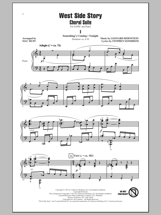 West Side Story (Choral Suite) By Leonard Bernstein Free Sheet Music