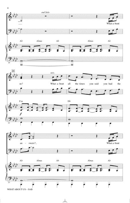 What About Us (arr. Mark Brymer) By Alecia Moore Free Sheet Music