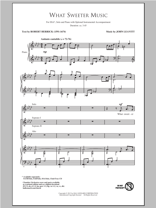 What Sweeter Music By John Leavitt Free Sheet Music