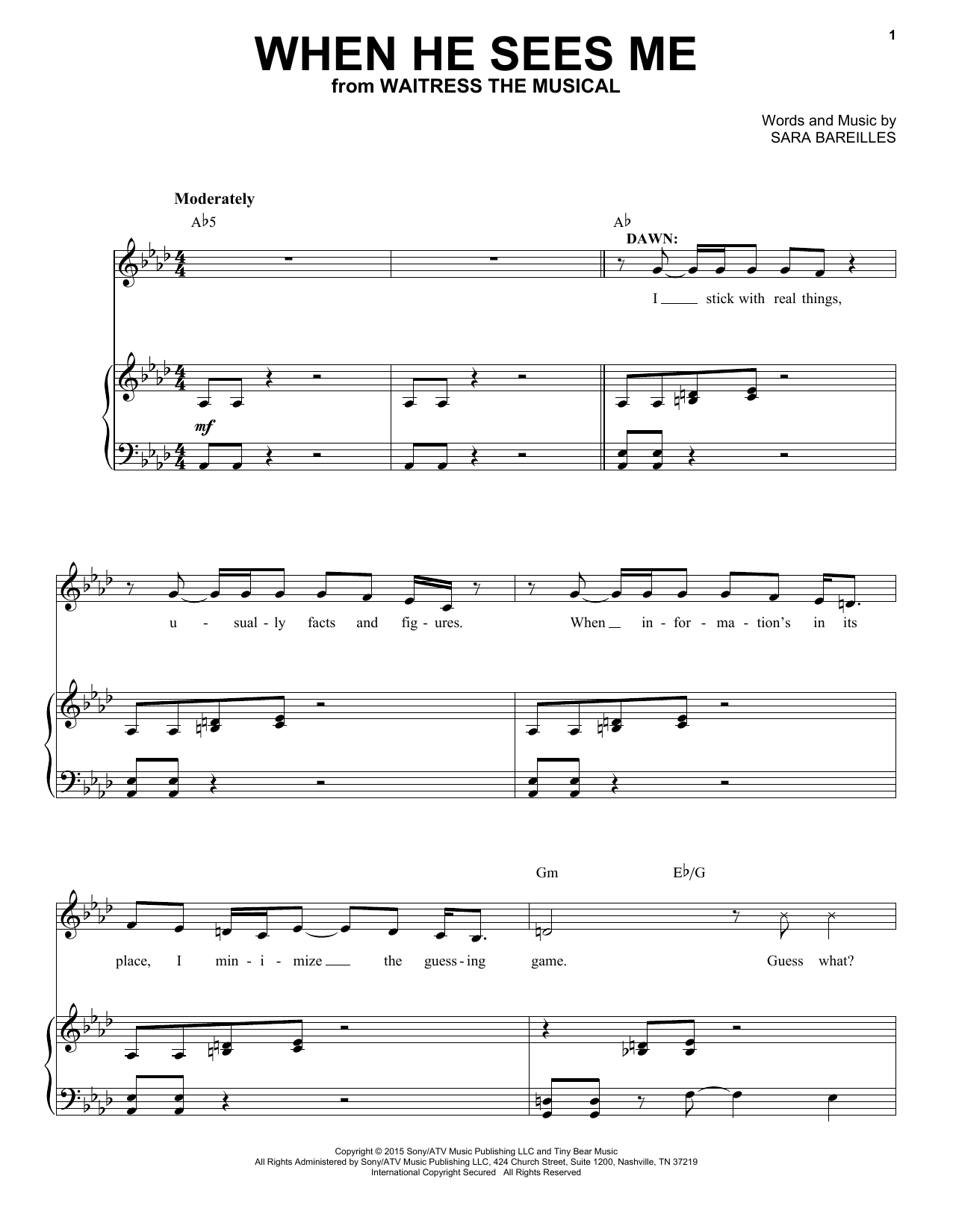 When He Sees Me (from Waitress The Musical) By Sara Bareilles Free Sheet Music