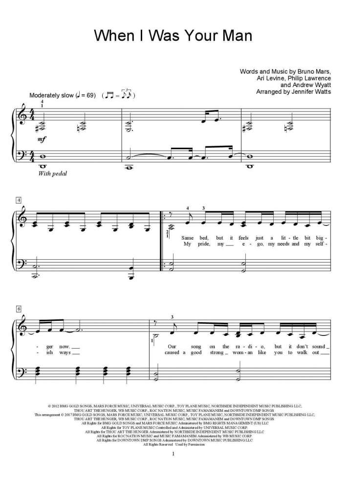 When I Was Your Man By Bruno Mars Free Sheet Music