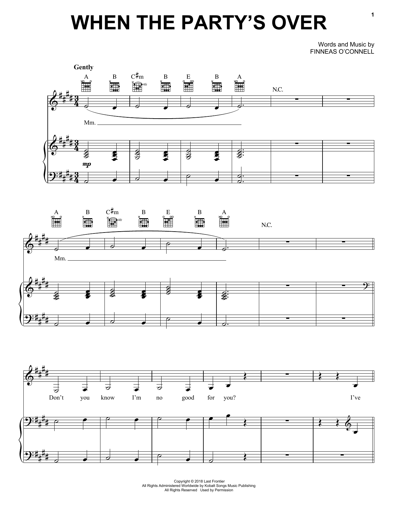 When The Party's Over By Billie Eilish Free Sheet Music